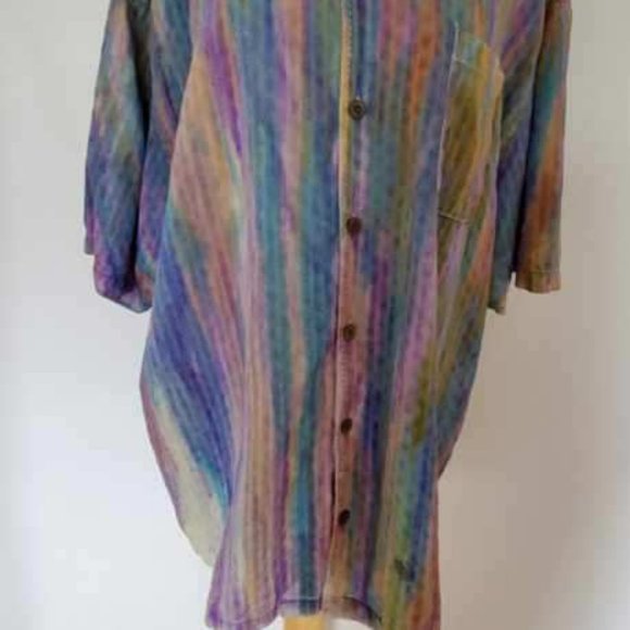 Tommy bahama silk shirt pink blue purple green yellow white orange stripe XL - Picture 6 of 6